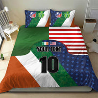Custom Ireland and United States Bedding Set Shamrocks and American Flag Style