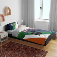 Custom Ireland and United States Bedding Set Shamrocks and American Flag Style