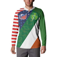 Custom Ireland and United States Button Sweatshirt Shamrocks and American Flag Style