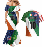 Custom Ireland and United States Couples Matching Mermaid Dress and Hawaiian Shirt Shamrocks and American Flag Style