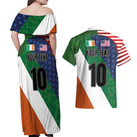 Custom Ireland and United States Couples Matching Off Shoulder Maxi Dress and Hawaiian Shirt Shamrocks and American Flag Style