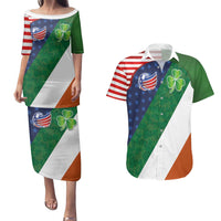 Custom Ireland and United States Couples Matching Puletasi and Hawaiian Shirt Shamrocks and American Flag Style