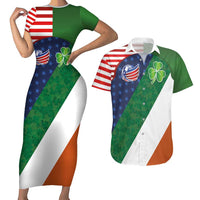 Custom Ireland and United States Couples Matching Short Sleeve Bodycon Dress and Hawaiian Shirt Shamrocks and American Flag Style