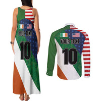 Custom Ireland and United States Couples Matching Tank Maxi Dress and Long Sleeve Button Shirt Shamrocks and American Flag Style