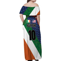 Custom Ireland and United States Family Matching Off Shoulder Maxi Dress and Hawaiian Shirt Shamrocks and American Flag Style