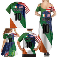 Custom Ireland and United States Family Matching Summer Maxi Dress and Hawaiian Shirt Shamrocks and American Flag Style