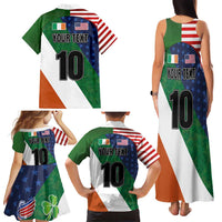 Custom Ireland and United States Family Matching Tank Maxi Dress and Hawaiian Shirt Shamrocks and American Flag Style