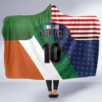 Custom Ireland and United States Hooded Blanket Shamrocks and American Flag Style