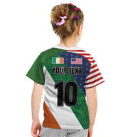 Custom Ireland and United States Kid T Shirt Shamrocks and American Flag Style