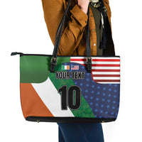 Custom Ireland and United States Leather Tote Bag Shamrocks and American Flag Style