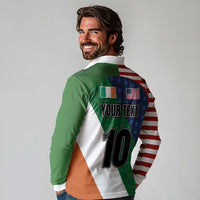 Custom Ireland and United States Long Sleeve Polo Shirt Shamrocks and American Flag Style