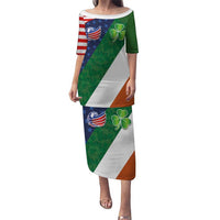 Custom Ireland and United States Puletasi Shamrocks and American Flag Style