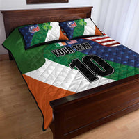 Custom Ireland and United States Quilt Bed Set Shamrocks and American Flag Style