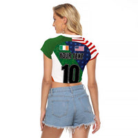 Custom Ireland and United States Raglan Cropped T Shirt Shamrocks and American Flag Style