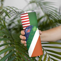 Custom Ireland and United States Skinny Tumbler Shamrocks and American Flag Style