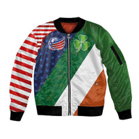 Custom Ireland and United States Sleeve Zip Bomber Jacket Shamrocks and American Flag Style