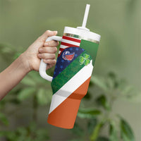 Custom Ireland and United States Tumbler With Handle Shamrocks and American Flag Style