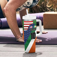 Custom Ireland and United States Tumbler With Handle Shamrocks and American Flag Style