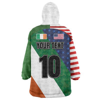 Custom Ireland and United States Wearable Blanket Hoodie Shamrocks and American Flag Style
