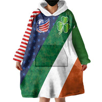 Custom Ireland and United States Wearable Blanket Hoodie Shamrocks and American Flag Style