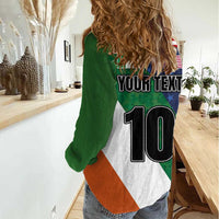 Custom Ireland and United States Women Casual Shirt Shamrocks and American Flag Style