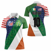 Custom Ireland and United States Women Polo Shirt Shamrocks and American Flag Style