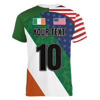 Custom Ireland and United States Women V-Neck T-Shirt Shamrocks and American Flag Style