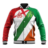 Custom Ireland and England Baseball Jacket Celtic Shanrocks and Roses with Red Cross
