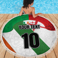Custom Ireland and England Beach Blanket Celtic Shanrocks and Roses with Red Cross