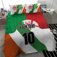 Custom Ireland and England Bedding Set Celtic Shanrocks and Roses with Red Cross