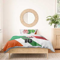 Custom Ireland and England Bedding Set Celtic Shanrocks and Roses with Red Cross