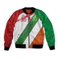 Custom Ireland and England Bomber Jacket Celtic Shanrocks and Roses with Red Cross
