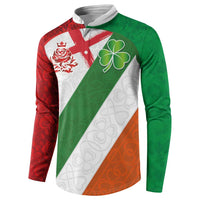 Custom Ireland and England Button Sweatshirt Celtic Shanrocks and Roses with Red Cross