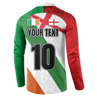 Custom Ireland and England Button Sweatshirt Celtic Shanrocks and Roses with Red Cross