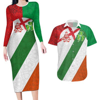Custom Ireland and England Couples Matching Long Sleeve Bodycon Dress and Hawaiian Shirt Celtic Shanrocks and Roses with Red Cross
