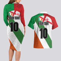 Custom Ireland and England Couples Matching Long Sleeve Bodycon Dress and Hawaiian Shirt Celtic Shanrocks and Roses with Red Cross