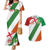 Custom Ireland and England Couples Matching Mermaid Dress and Hawaiian Shirt Celtic Shanrocks and Roses with Red Cross