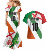Custom Ireland and England Couples Matching Mermaid Dress and Hawaiian Shirt Celtic Shanrocks and Roses with Red Cross