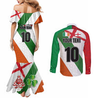 Custom Ireland and England Couples Matching Mermaid Dress and Long Sleeve Button Shirt Celtic Shanrocks and Roses with Red Cross