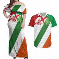 Custom Ireland and England Couples Matching Off Shoulder Maxi Dress and Hawaiian Shirt Celtic Shanrocks and Roses with Red Cross