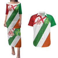 Custom Ireland and England Couples Matching Puletasi and Hawaiian Shirt Celtic Shanrocks and Roses with Red Cross