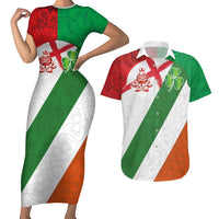Custom Ireland and England Couples Matching Short Sleeve Bodycon Dress and Hawaiian Shirt Celtic Shanrocks and Roses with Red Cross