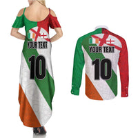 Custom Ireland and England Couples Matching Summer Maxi Dress and Long Sleeve Button Shirt Celtic Shanrocks and Roses with Red Cross