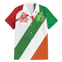 Custom Ireland and England Family Matching Long Sleeve Bodycon Dress and Hawaiian Shirt Celtic Shanrocks and Roses with Red Cross