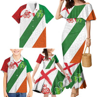 Custom Ireland and England Family Matching Mermaid Dress and Hawaiian Shirt Celtic Shanrocks and Roses with Red Cross
