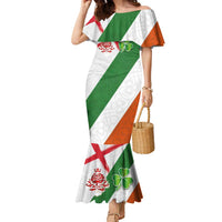 Custom Ireland and England Family Matching Mermaid Dress and Hawaiian Shirt Celtic Shanrocks and Roses with Red Cross
