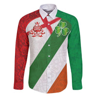 Custom Ireland and England Family Matching Off The Shoulder Long Sleeve Dress and Hawaiian Shirt Celtic Shanrocks and Roses with Red Cross