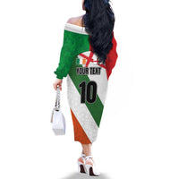 Custom Ireland and England Family Matching Off The Shoulder Long Sleeve Dress and Hawaiian Shirt Celtic Shanrocks and Roses with Red Cross