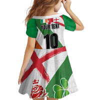 Custom Ireland and England Family Matching Off Shoulder Maxi Dress and Hawaiian Shirt Celtic Shanrocks and Roses with Red Cross