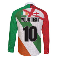 Custom Ireland and England Family Matching Puletasi and Hawaiian Shirt Celtic Shanrocks and Roses with Red Cross